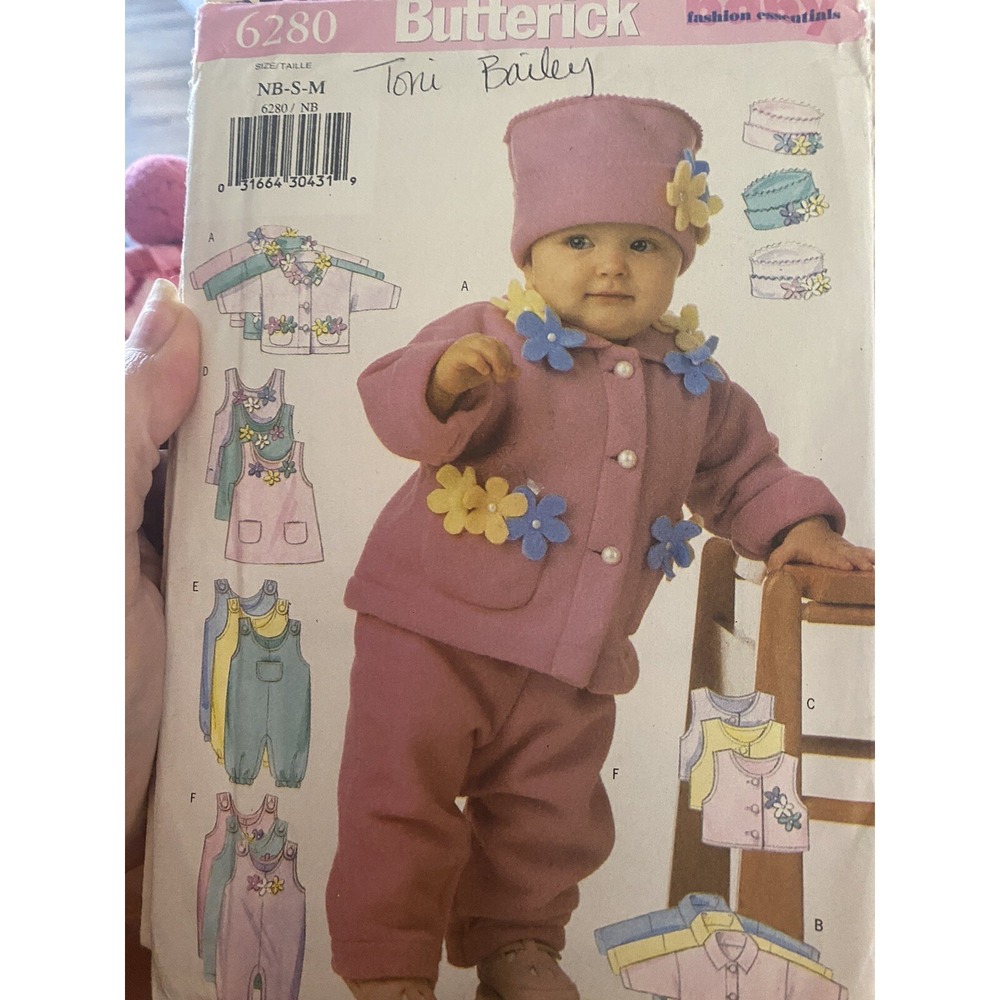 Butterick 6280 Winter Baby Sewing Pattern Jacket Hat Jumpsuit Overalls NB-S-M